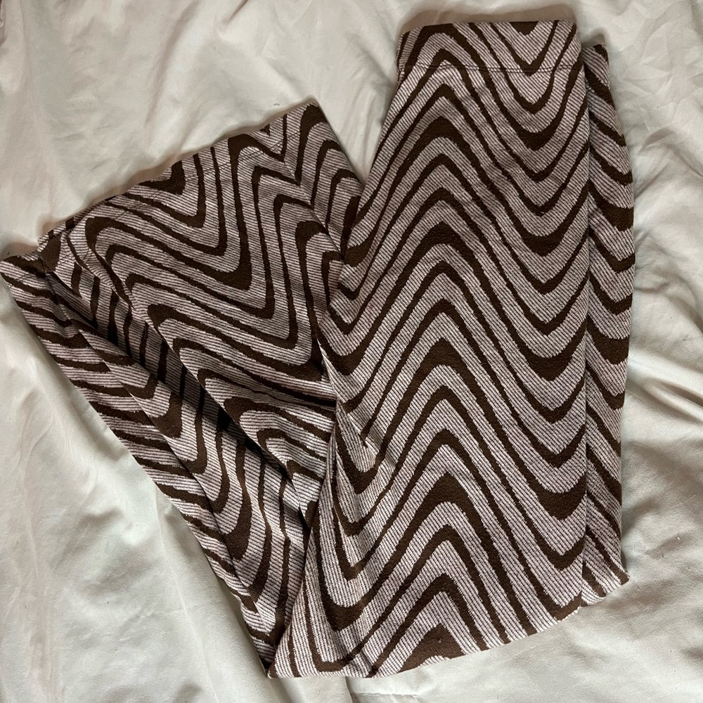 Urban Outfitters Brown and white retro print flare fitted pants